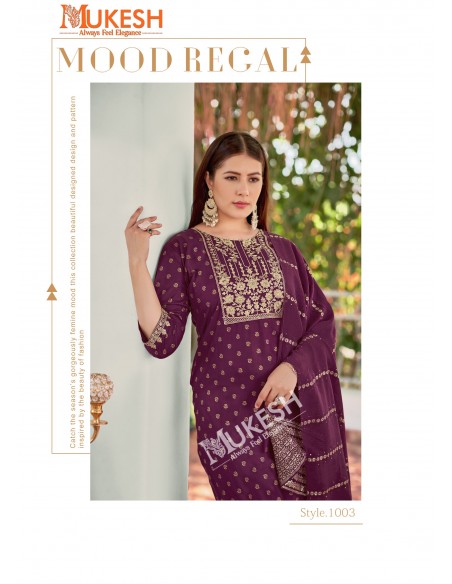 Tenue Indienne Grande Taille – Élégance & Confort – Anarkali Mukesh Prune  - 1