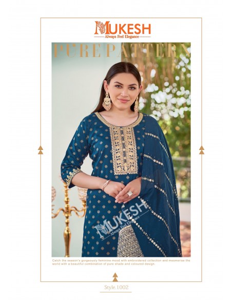 Tenue Indienne Grande Taille – Élégance & Confort – Anarkali Mukesh Bleu  - 2