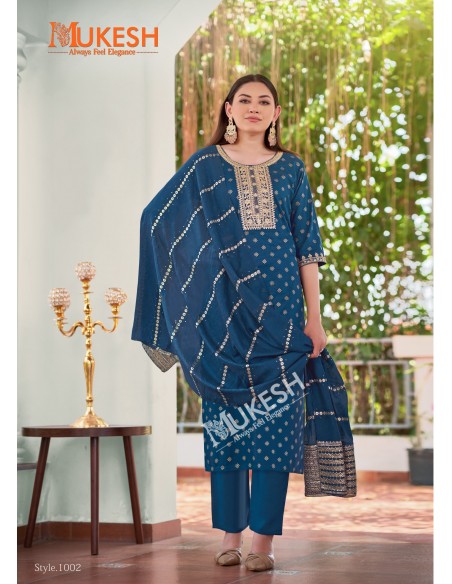 Tenue Indienne Grande Taille – Élégance & Confort – Anarkali Mukesh Bleu  - 1
