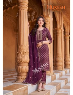 Ensemble Indien "Mannat" – Élégance Traditionnelle - Salwar kameez anarkali - Prune  - 1