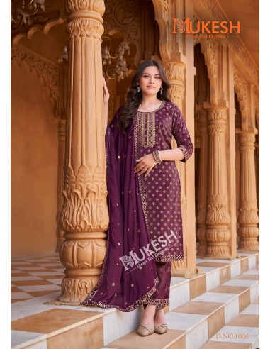 Ensemble Indien "Mannat" – Élégance Traditionnelle - Salwar kameez anarkali - Prune  - 1