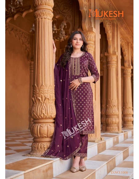Ensemble Indien "Mannat" – Élégance Traditionnelle - Salwar kameez anarkali - Prune  - 1