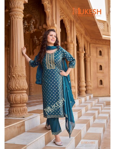 Ensemble Indien "Mannat" – Élégance Traditionnelle - Salwar kameez anarkali - Bleu  - 1