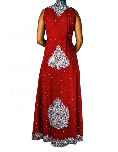 Robe indienne de soirée dhkamak cristal Argenté et rouge SEPT16  - 2
