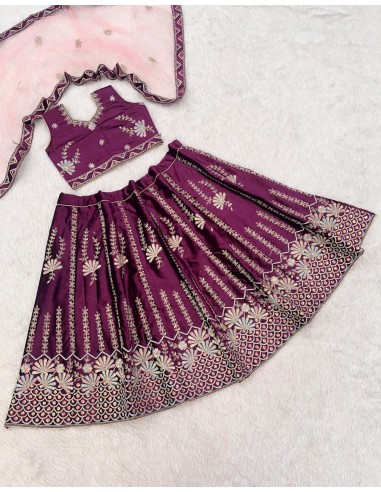 Ensemble Lehenga choli Enfant Bollywood – Rekha Violet  - 1