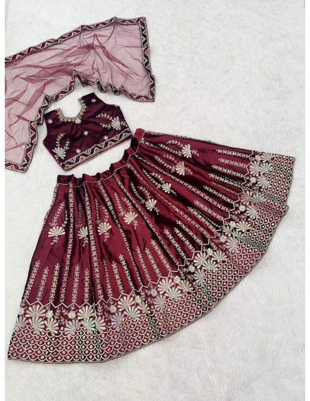 Ensemble Lehenga choli Enfant Bollywood – Rekha Bordeaux  - 1