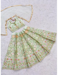 Lehenga Enfant Fille Style Bollywood – Du 4 au 14 ans – Neeta Vert menthe  - 1