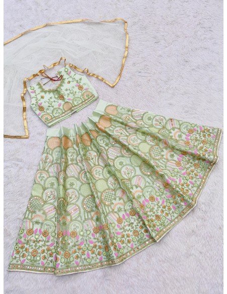 Lehenga Enfant Fille Style Bollywood – Du 4 au 14 ans – Neeta Vert menthe  - 1