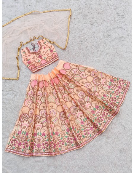 Lehenga Enfant Fille Style Bollywood – Du 4 au 14 ans – Neeta Corail  - 1