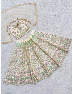 Lehenga Enfant Fille Style Bollywood – Du 4 au 14 ans – Neeta Blanc  - 1