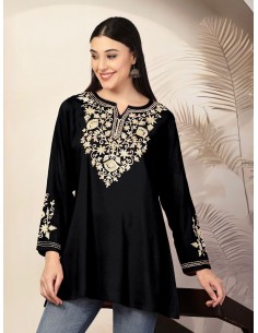 Tunique Kurti Indienne Brodée – Style Bohème Chic - Adaa  - 1