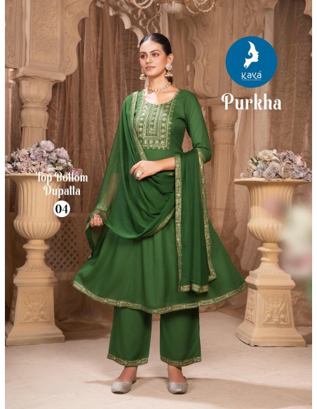 Ensemble Anarkali « Purkha » 3 pièces – Élégance Bollywood à petit prix - Vert  - 1
