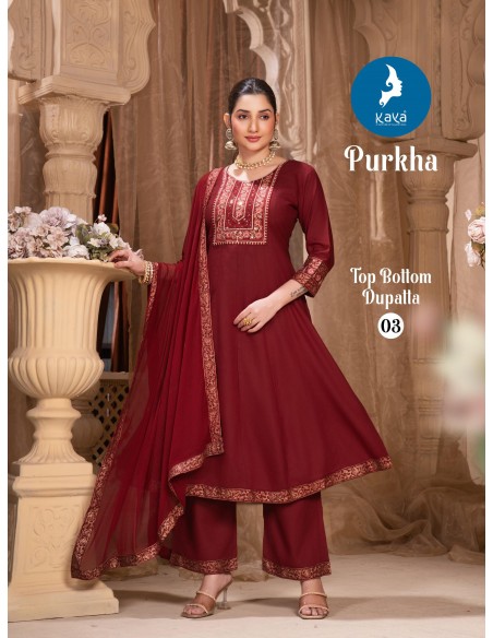 Ensemble Anarkali « Purkha » 3 pièces – Élégance Bollywood à petit prix - Rouge  - 1