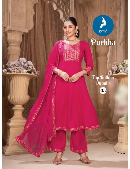 Ensemble Anarkali « Purkha » 3 pièces – Élégance Bollywood à petit prix - Rose  - 1