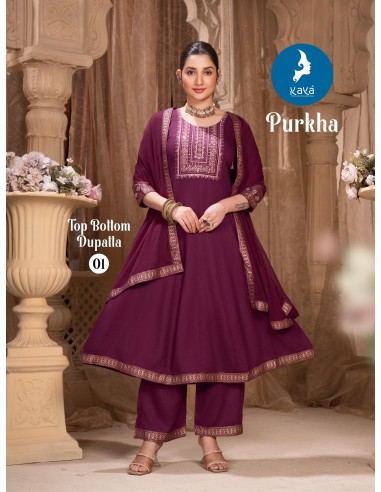 Ensemble Anarkali « Purkha » 3 pièces – Élégance Bollywood à petit prix - Prune  - 1
