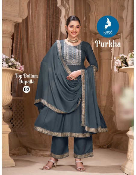 Ensemble Anarkali « Purkha » 3 pièces – Élégance Bollywood à petit prix - Gris  - 1