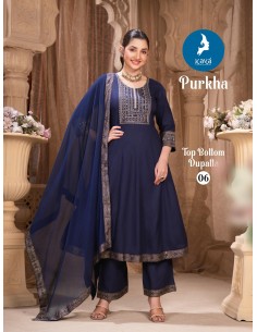 Ensemble Anarkali « Purkha » 3 pièces – Élégance Bollywood à petit prix - Bleu  - 1