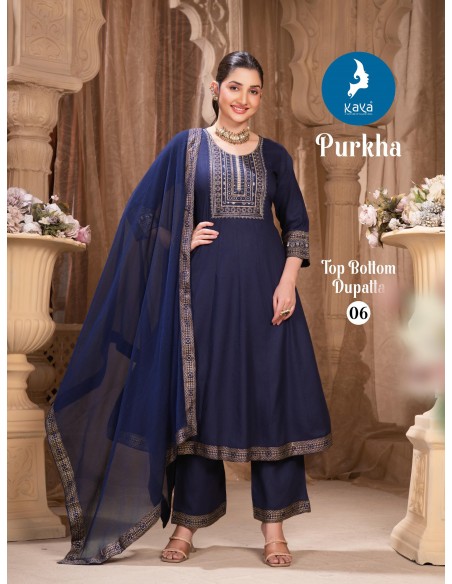 Ensemble Anarkali « Purkha » 3 pièces – Élégance Bollywood à petit prix - Bleu  - 1