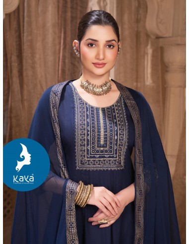 Ensemble Anarkali « Purkha » 3 pièces – Élégance Bollywood à petit prix - Bleu  - 2