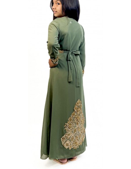Caftan orientale fille Enfant vert kaki  - 1