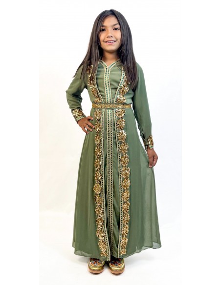 Caftan orientale fille Enfant vert kaki  - 2