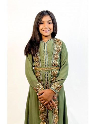 Caftan orientale fille Enfant vert kaki  - 3