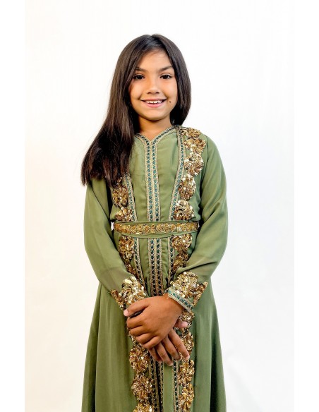 Caftan orientale fille Enfant vert kaki  - 3