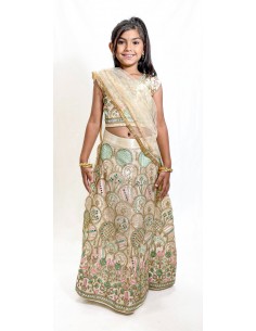 Lehenga Enfant Fille Style Bollywood – Du 4 au 14 ans – Neeta Blanc  - 1