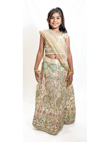 Lehenga Enfant Fille Style Bollywood – Du 4 au 14 ans – Neeta Blanc  - 1