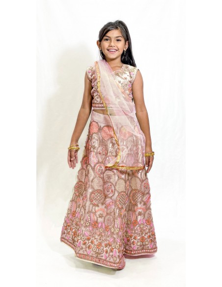 Lehenga Enfant Fille Style Bollywood – Du 4 au 14 ans – Neeta Rose clair  - 2