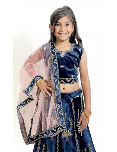 Ensemble Lehenga choli Enfant Bollywood – Rekha Bleu  - 3