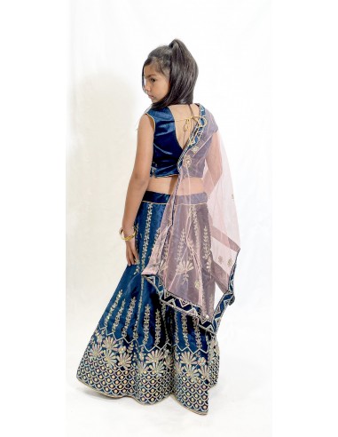 Ensemble Lehenga choli Enfant Bollywood – Rekha Bleu  - 4