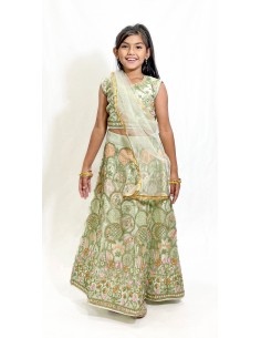 Lehenga Enfant Fille Style Bollywood – Du 4 au 14 ans – Neeta Vert menthe  - 2