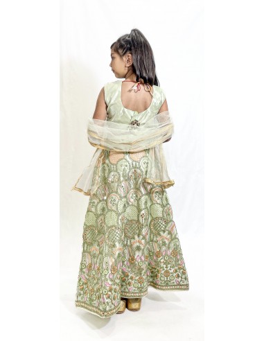 Lehenga Enfant Fille Style Bollywood – Du 4 au 14 ans – Neeta Vert menthe  - 4