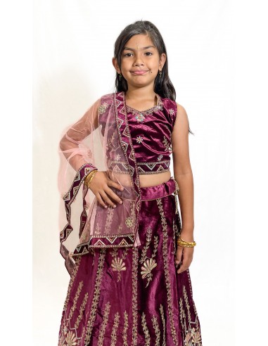 Ensemble Lehenga choli Enfant Bollywood – Rekha Violet  - 2