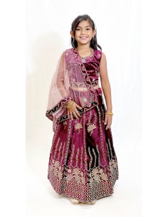 Ensemble Lehenga choli Enfant Bollywood – Rekha Violet  - 3