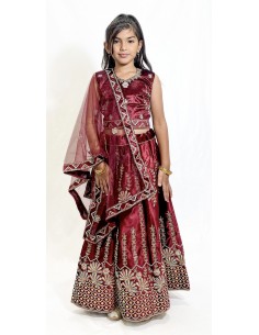 Ensemble Lehenga choli Enfant Bollywood – Rekha Bordeaux  - 2