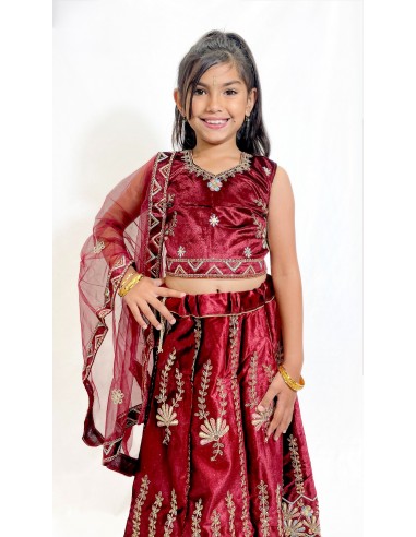 Ensemble Lehenga choli Enfant Bollywood – Rekha Bordeaux  - 3