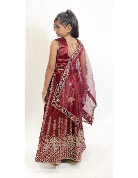 Ensemble Lehenga choli Enfant Bollywood – Rekha Bordeaux  - 4