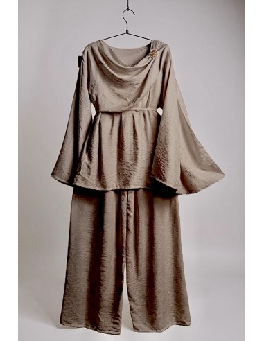 Ensemble drapé sari mastour beige taupe  - 1