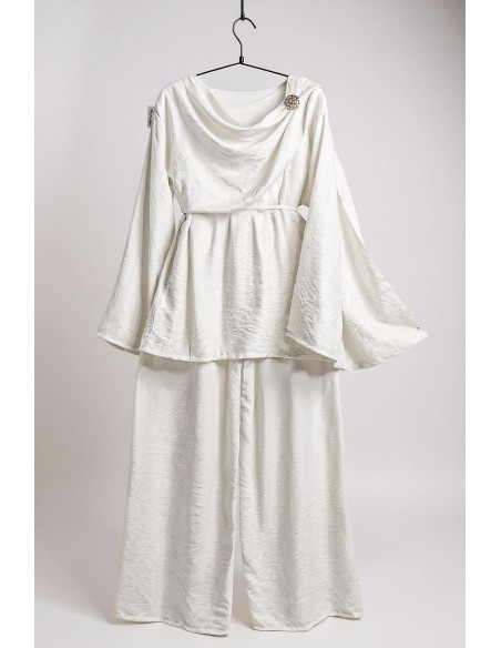 Ensemble drapé sari mastour blanc  - 4