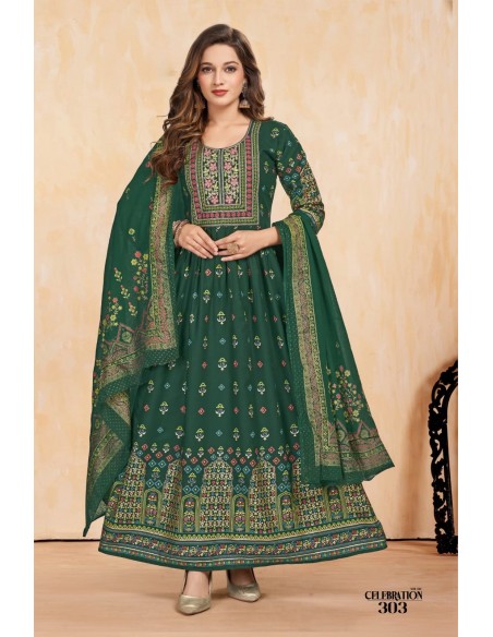 Tunique indienne Robe longue Kurti Trendy avec étole Vert  - 1