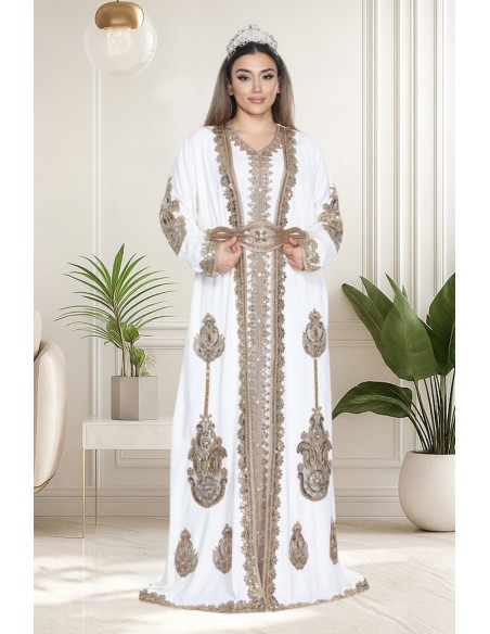 Caftan Grande Taille Femme – Modèle Takchita 2 pieces - Petit Prix Blanc  - 1