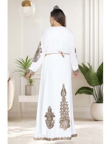 Caftan Grande Taille Femme – Modèle Takchita 2 pieces - Petit Prix Blanc  - 4