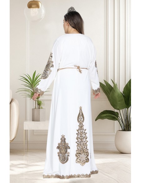 Caftan Grande Taille Femme – Modèle Takchita 2 pieces - Petit Prix Blanc  - 4