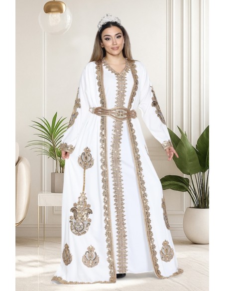 Caftan Grande Taille Femme – Modèle Takchita 2 pieces - Petit Prix Blanc  - 2