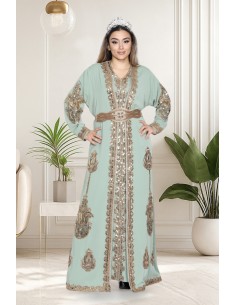 Caftan Grande Taille Femme – Modèle Takchita 2 pieces - Petit Prix Vert d eau  - 1