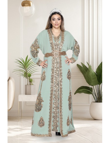 Caftan Grande Taille Femme – Modèle Takchita 2 pieces - Petit Prix Vert d eau  - 1