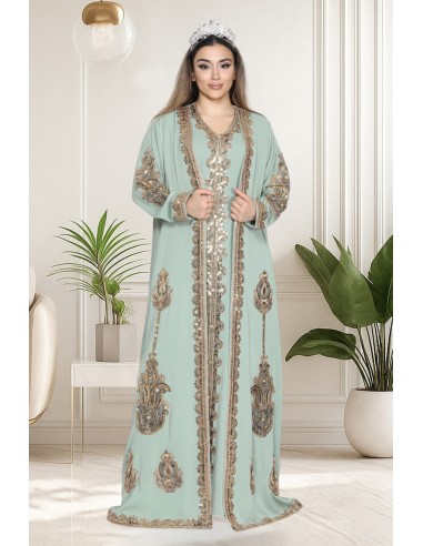 Caftan Grande Taille Femme – Modèle Takchita 2 pieces - Petit Prix Vert d eau  - 2