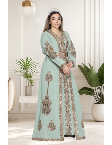Caftan Grande Taille Femme – Modèle Takchita 2 pieces - Petit Prix Vert d eau  - 3